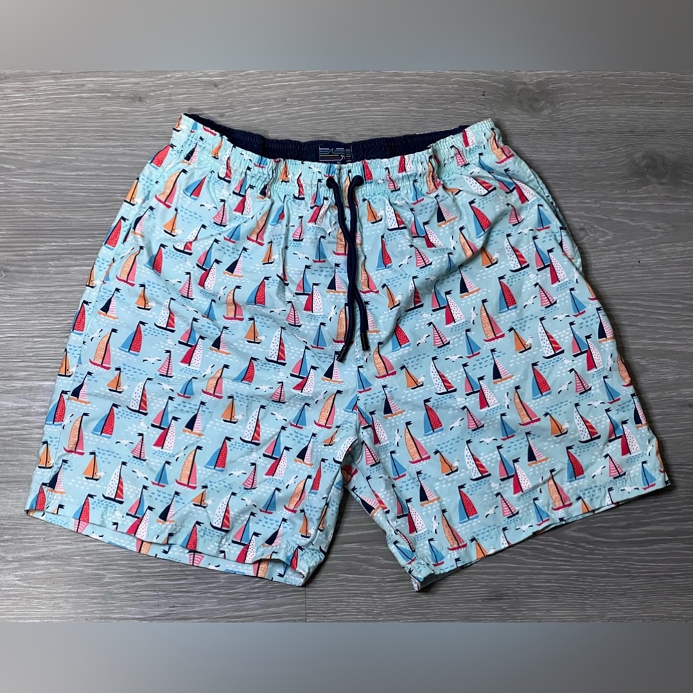 Men's Sailboat Print Swim Shorts Size L